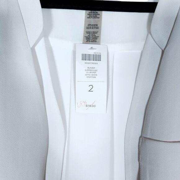 Chicos Womens Blazer 2 White Lightweight Vintage Jacket Clean Girl Classic Fit - Picture 3 of 13